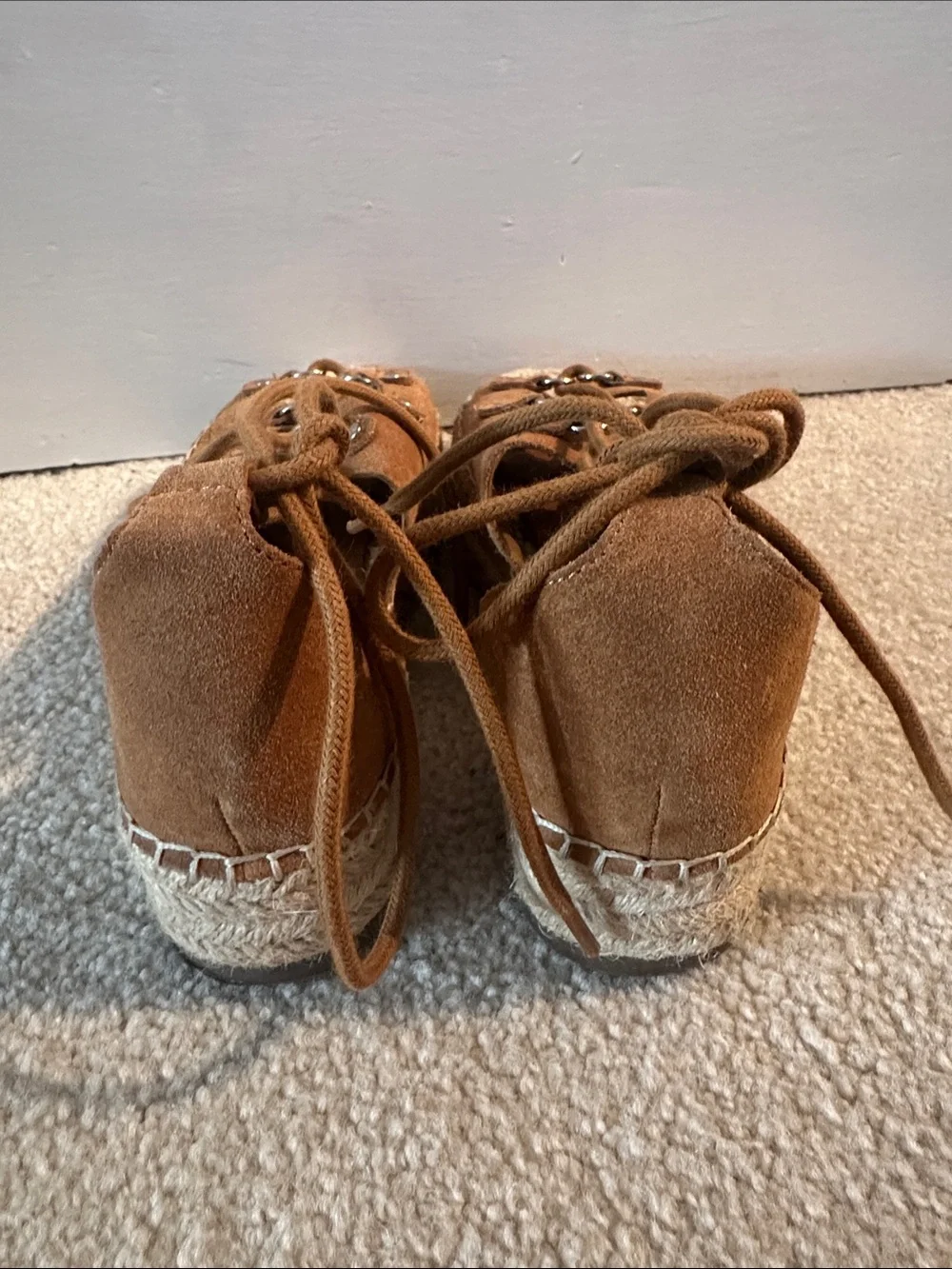 Marc Fisher Brown Lace-Up Suede Espadrille Platform Sandals